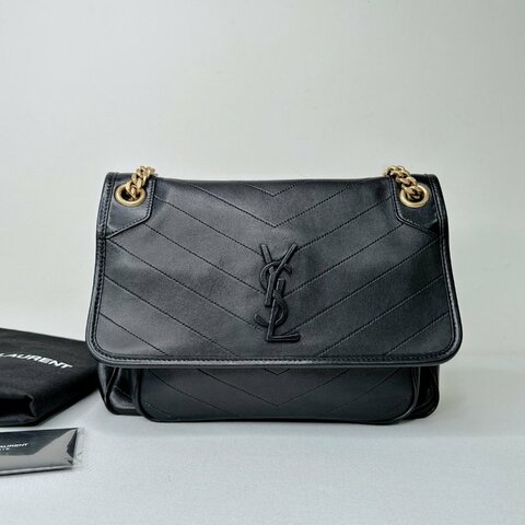 YSL NIKI新中款黑金羊皮鏈包