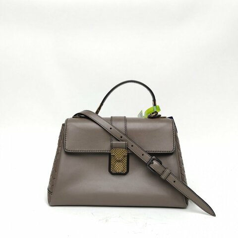 BOTTEGA VENETA 深灰羊皮Piazza郵差手提翻蓋包肩背包