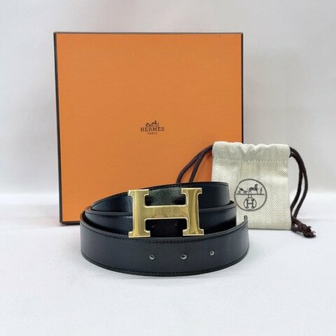 HERMES Constance H黑金雙面皮帶