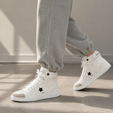 Dior Star 白色 黑色星形 CD 標誌 37號 高筒 運動鞋 板鞋