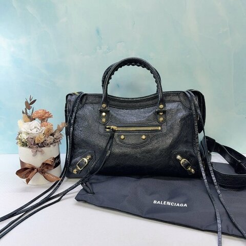 BALENCIAGA City Small黑金機車包