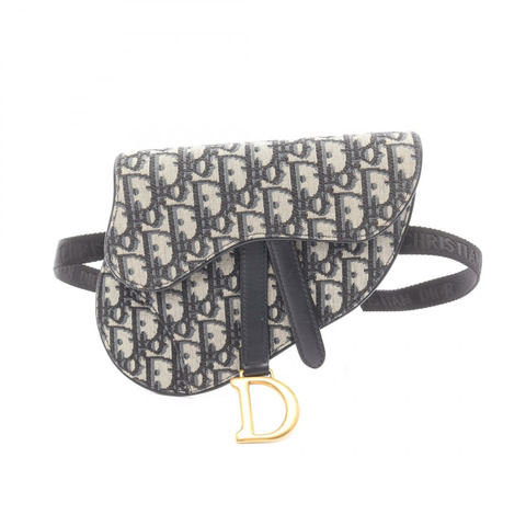 Dior SADDLE Oblique 腰包 帆布皮革 米色 海軍藍 二手 女士