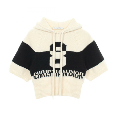 Dior Logo 連帽針織衫，羊毛羊絨材質，白色/黑色，二手女款，34碼