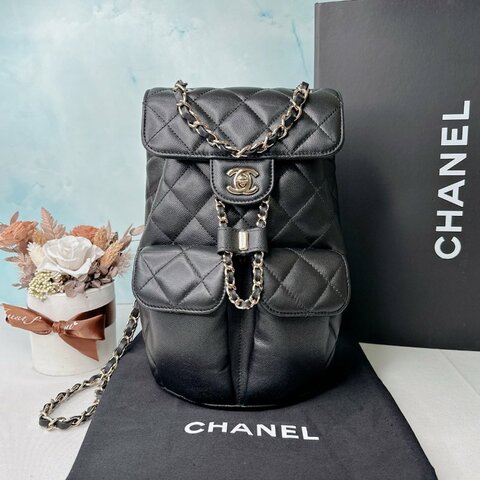 CHANEL 黑金荔枝牛後背包