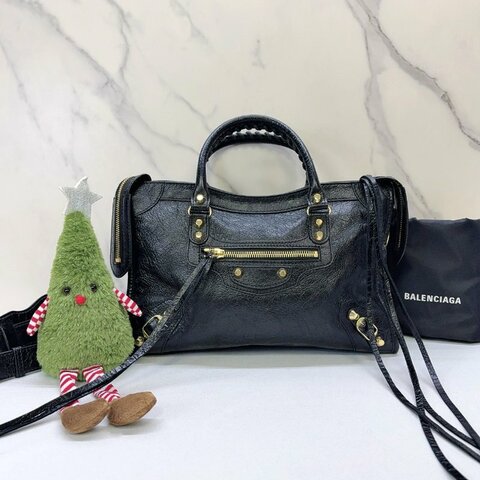 BALENCIAGA City Small經典黑金機車包