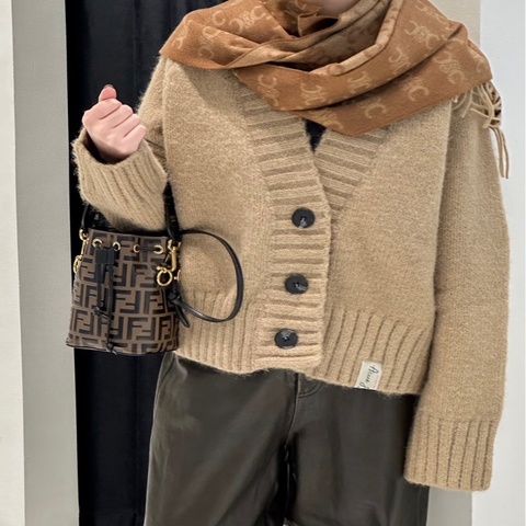 Fendi 棕色原花接牛皮Mon Tresor兩用水桶包