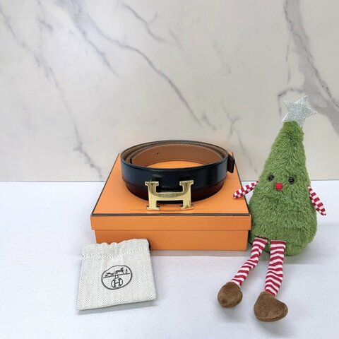 HERMES Constance H黑金雙面小牛皮腰帶