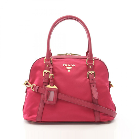 PRADA TESSUTO SAFFIANO 兩用肩背包 1BB013 尼龍皮革 粉紅色 二手