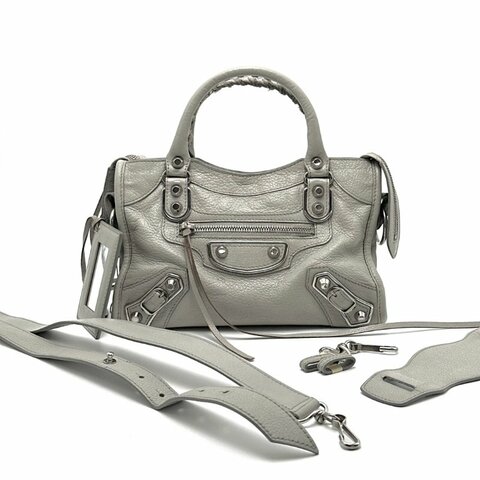 BALENCIAGA/巴黎世家銀扣mini手提单肩機車包