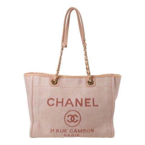 CHANEL 帆布Deauville Tote鏈帶肩背袋