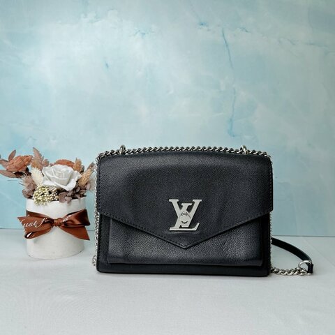 LV Mylockme黑牛銀鍊翻蓋斜背包