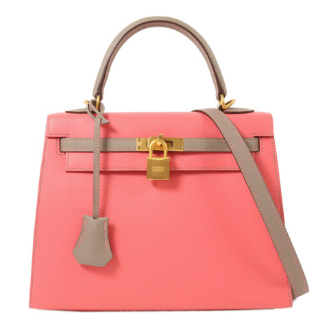 HERMES Epsom皮革Kelly 25手挽肩背兩用袋Rose Azalee/Gris Mouette