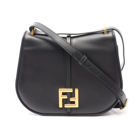 FENDI C'mon 中型單肩斜背包，黑色皮革，金色五金，二手女款