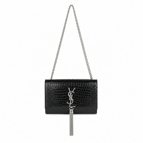 🖤 鑒定師的收藏 🖤 YSL Kate Small 鱷魚壓紋銀字流蘇鍊帶包 Saint Laurent Kate 牛皮鱷魚壓紋銀鍊流蘇包｜YSL 經典晚宴包・法式搖滾魅力