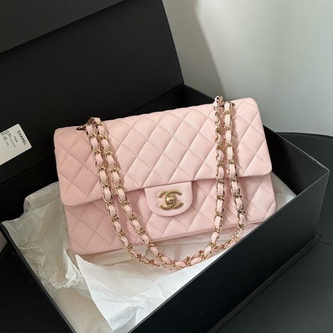 🆕Chanel香奈兒 櫻花粉22s中號荔枝皮cf單肩包斜挎包