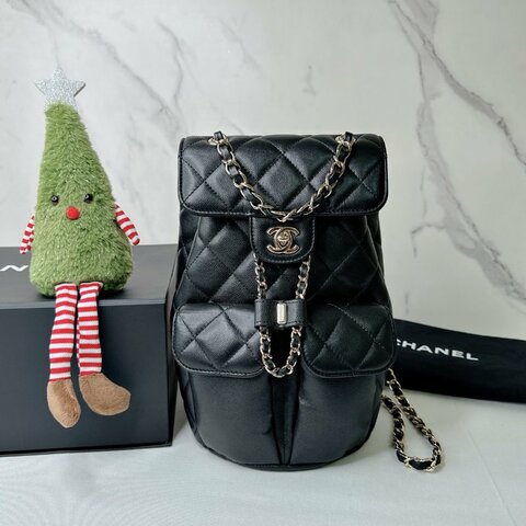 CHANEL 黑金雙口袋後背包