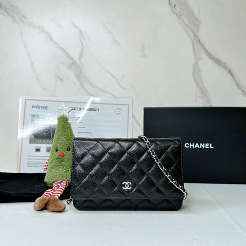 CHANEL woc黑金荔枝牛鏈帶包