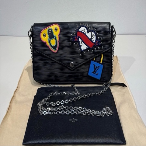 【威選精品】🖤 LOUIS VUITTON 黑色 Epi 水波紋限量徽章三合一鏈條包