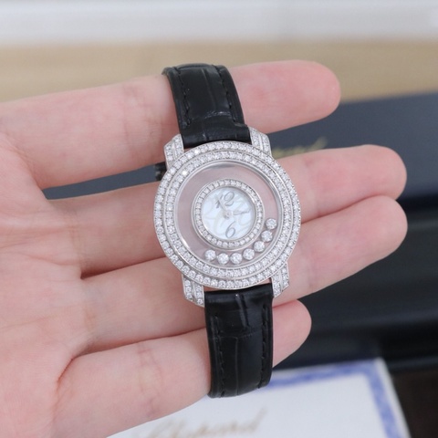 Chopard 蕭邦 快樂鑽 女士石英表，209245-1001，18K白金原鑲鑽，表徑30mm 配件盒子證書