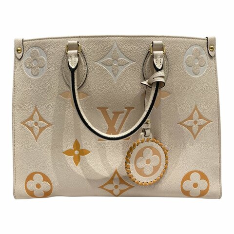 LOUIS VUITTON 路易威登 OnTheGo 壓紋托特包 米白 金釦