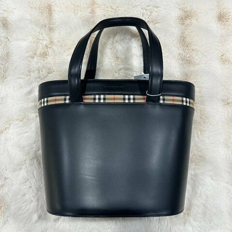 Burberry 黑拚經典格紋手提 附防塵套