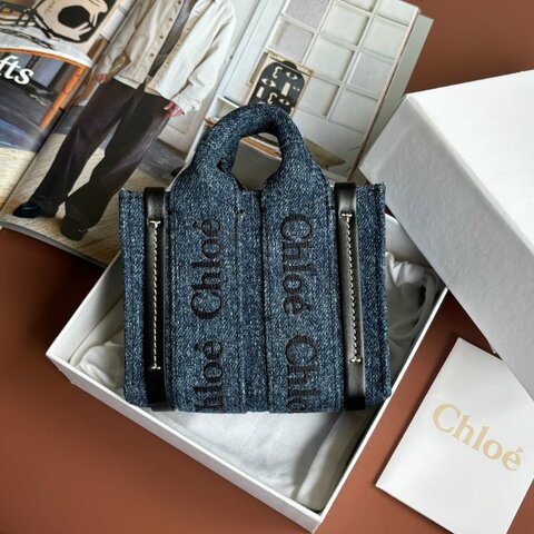 ::CHLOE:: NANO WOODY 單寧藍色牛仔手提斜背包 (最小size)