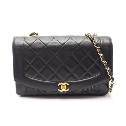 香奈兒 (CHANEL) Matelasse Diana 翻蓋肩背包 A01165 羊皮 黑色 二手 金色五金 CC