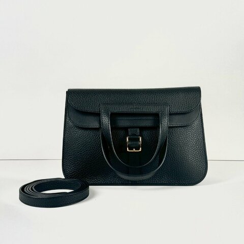 HERMES Halzan 25 黑色 89 Noir 金扣 TC皮革 Z刻