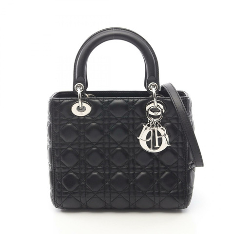 Christian Dior LADY DIOR 中型兩用肩背包 黑色皮革 二手 CD