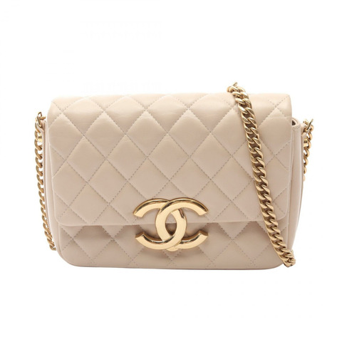 香奈兒 (CHANEL) 絎縫斜背鏈條包 AS3855 米色皮革二手金色五金