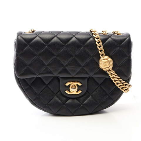 香奈兒 (CHANEL) 山茶花圖案絎縫鏈條單背包 AS4001 羊皮 黑色 二手 金色五金