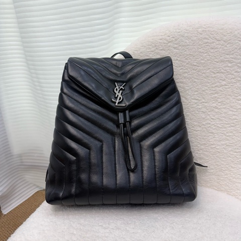 YSL 黑金牛皮山型紋LouLou 後背包
