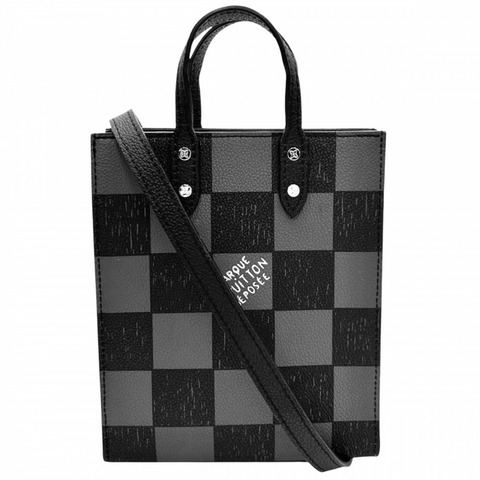 路易威登男士 Damier 棋盤格紋 Sac Plat XS 手提包/單肩包/斜背包 LOUIS VUITTON N60479 黑色銀色五金