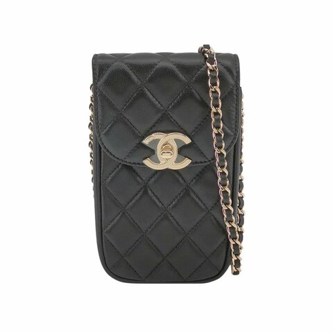 Chanel 羊皮菱格絎縫雙C扣斜背包