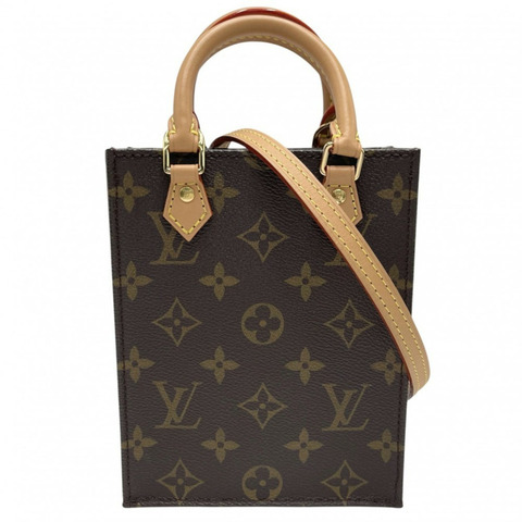 路易威登女士Monogram Petite Sac Plat迷你肩背包/手提包/斜背包，LOUIS VUITTON M69442棕色配金色五金配件