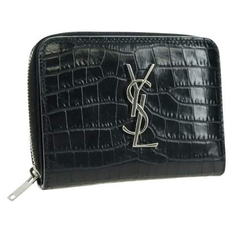 SAINT LAURENT Cassandra 迷你皮夾 鱷魚紋壓花 黑色 正品 179335M