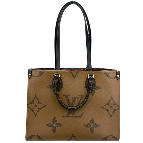 路易威登女士 OnTheGo MM 手提包/單肩包 LOUIS VUITTON M45321 Monogram Giant Reverse 棕色金色五金配件