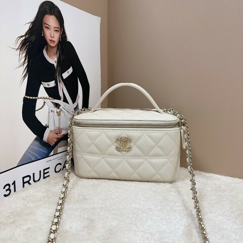 Chanel 香奈兒 25C 腰線長盒子 米杏色荔枝皮