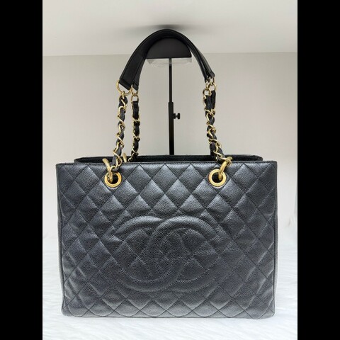 香奈兒/Chanel GST 黑色金扣荔枝牛皮