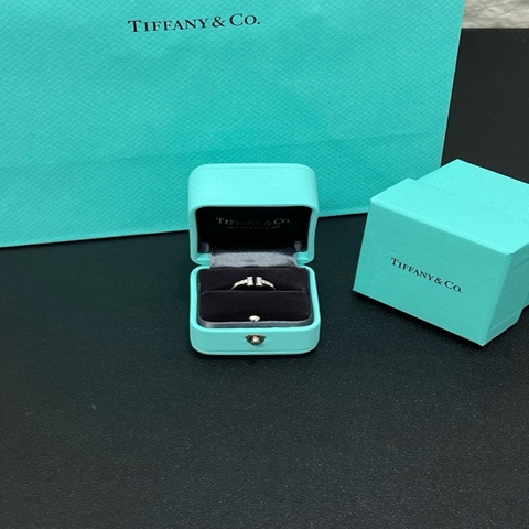 98新Tiffany & Co. 蒂芙尼18K白金雙T滿鑽戒指 經典