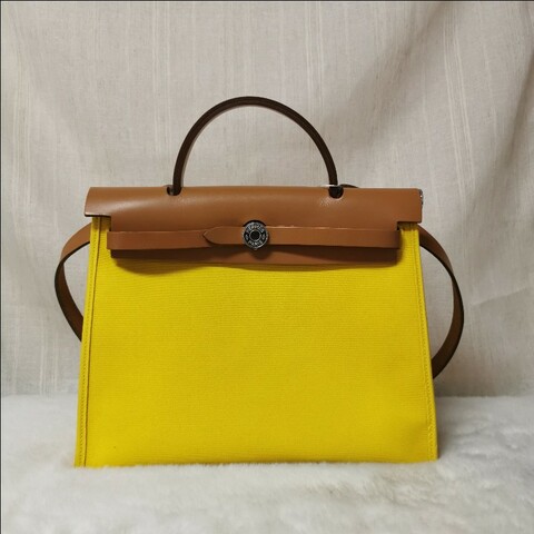 hermes 愛馬仕 Herbag31 檸檬黃銀扣棕蓋