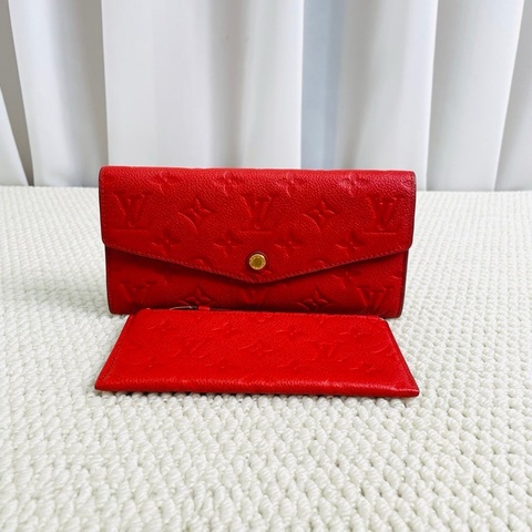 LV 路易威登 全皮壓花紅色二合一錢包 全皮壓紋 金色按扣