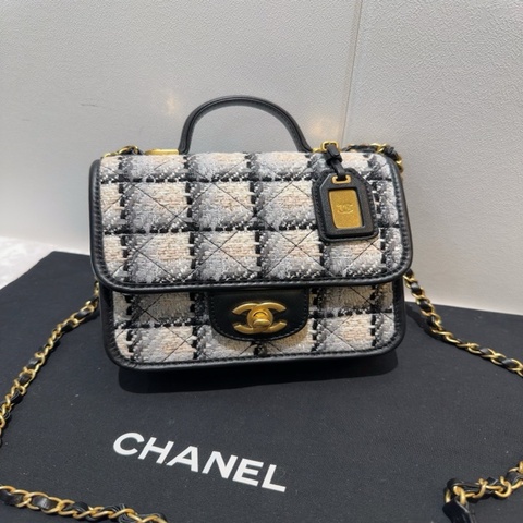 99新 CHANEL/香奈兒 22k 熊貓毛呢配色 千鳥格豆腐包