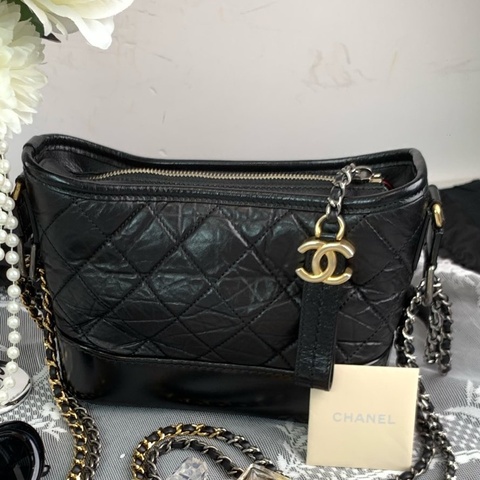 香奈兒/Chanel 流浪小號 黑金菱格紋 牛皮 單肩斜挎包 經典百搭