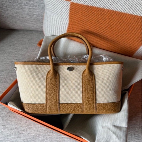 Hermes Mini Garden Party S2 芝麻色 Sesame 帆布拼皮G刻