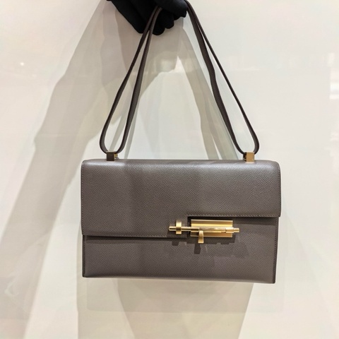 愛馬仕/Hermes  Verrou23 錫器灰 金扣手槍包 尺寸23x19x7.5  D刻  Epson皮