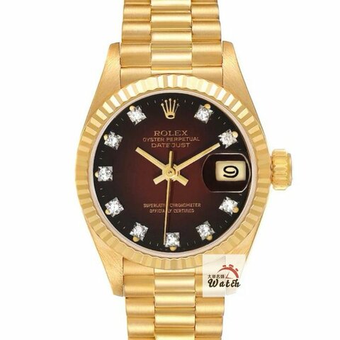 【大眾名錶】ROLEX 勞力士6917 Datejust 18K蠔式女錶 市場罕見 原廠漸層紅十鑽面 大眾名錶B1437