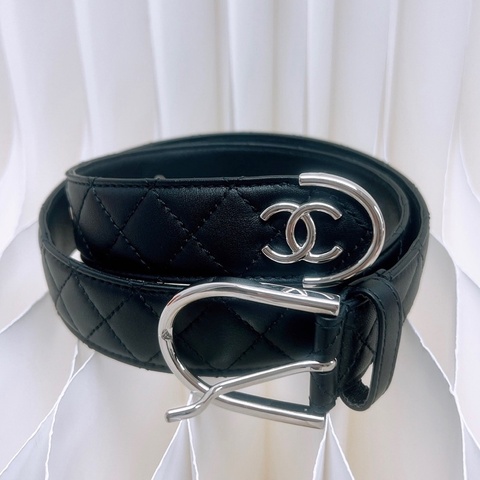 近新✨（80碼）Chanel 菱格黑銀腰帶/皮帶
