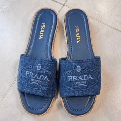 PRADA普拉達 牛仔布涼拖 39碼