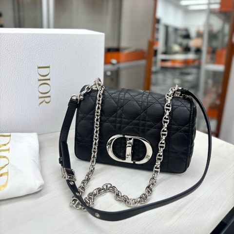 迪奧Dior 黑銀荔面牛皮小號Caro單肩包斜挎包